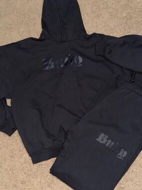 Kanye bully jogging top and bottom Black Hooded Sweatshirt and Joggers Set